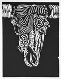 "Bone Pattern" — Woodblock Print, Ink on Paper, 6"×8"