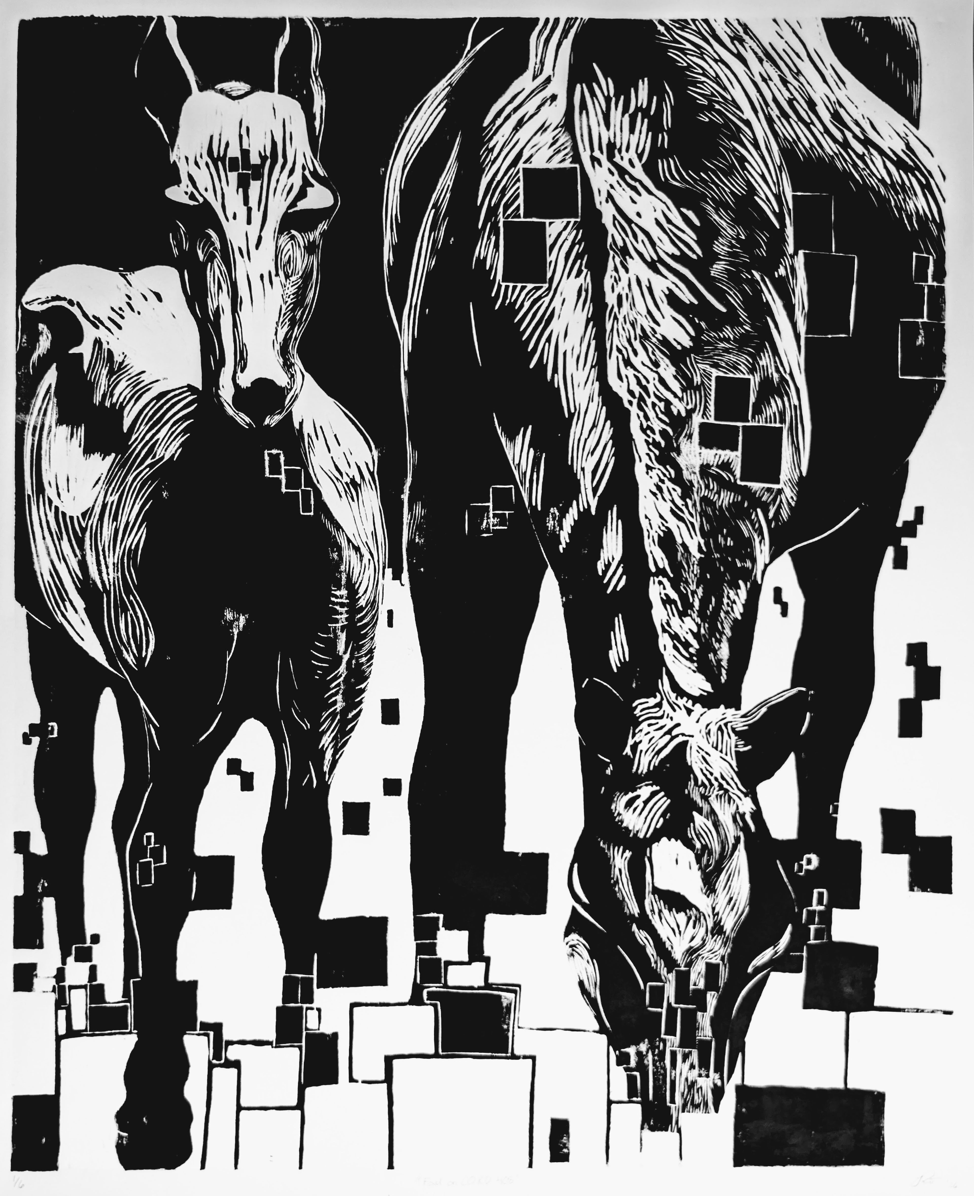 Foal on CO RD 408 — Woodblock Print, Ink on Paper, 26"×31.75", 2026