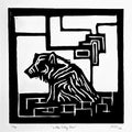 "Little Sitting Bear" — Woodblock Print, Ink on Paper, 6"×6"