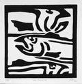 "Little Stacked Fish" — Woodblock Print, Ink on Paper, 6"×6"