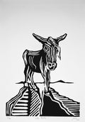 "Little Burro" — Woodblock Print, Ink on Paper, 6"×9"