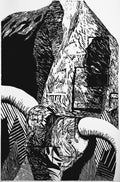 "Mountains" — Woodblock Print, Ink on Paper, 33.5"×50"