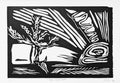"Silent Desert Sunset" — Woodblock Print, Ink on Paper, 8.75"×6"