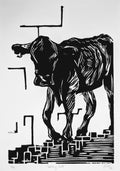 "Walking Calf" — Woodblock Print, Ink on Paper, 6"×9"